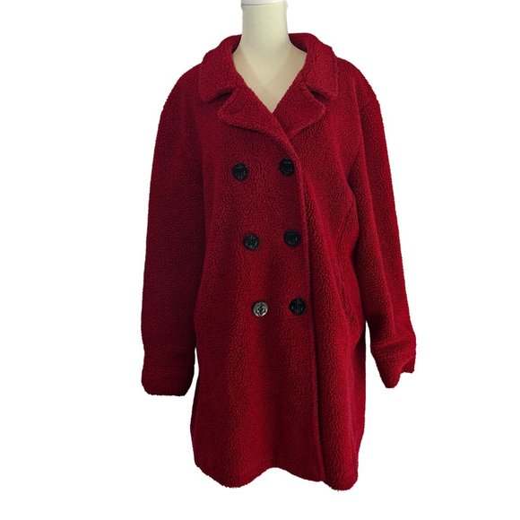 Tasha Polizzi Red Fleece Double-Breasted Coat Size Large - Picture 1 of 7